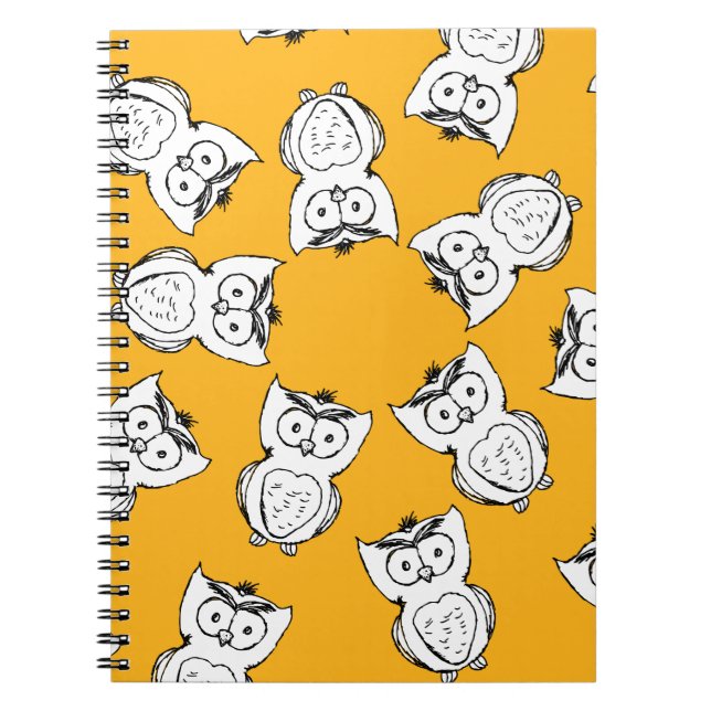 Yellow Cute Animal Pattern Cartoon Owl Pattern Spiral Notebook (Front)