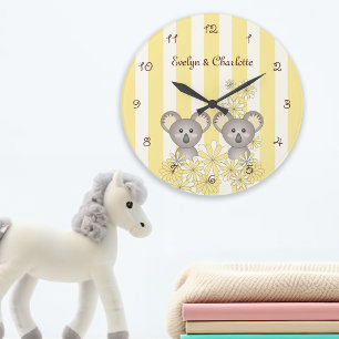 Yellow Cute Baby Koala Twin Nursery / Kids Room Large Clock