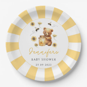 Yellow cute bear honey bee baby boy shower paper plate