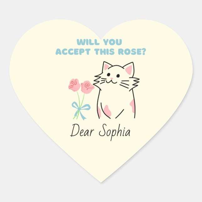 Yellow Cute Cat&Rose Heart Sticker (Front)