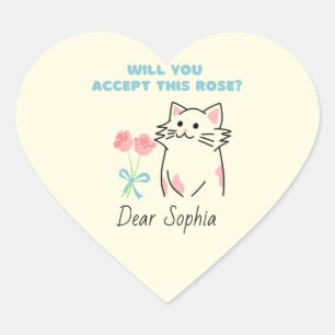 Yellow Cute Cat&Rose Heart Sticker
