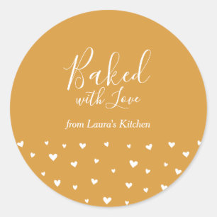 Yellow Cute Hearts Baked with Love package sticker