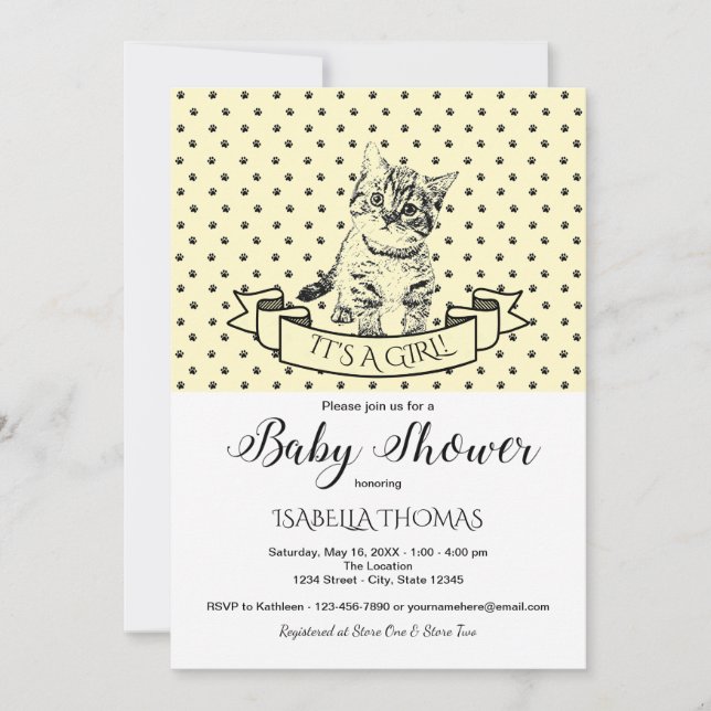 Yellow Cute Kitten Baby Shower Invitation (Front)