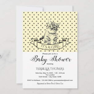 Yellow Cute Kitten Baby Shower Invitation