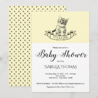 Yellow Cute Kitten Baby Shower Invitation