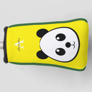 Yellow Cute Panda Bear with Custom Monogram Golf Head Cover