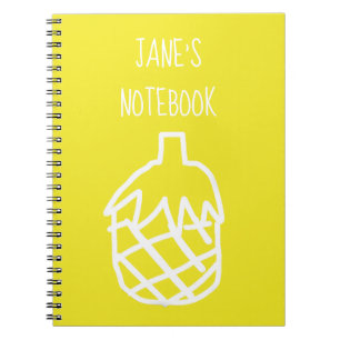 Yellow cute pineapple modern simple line art notebook