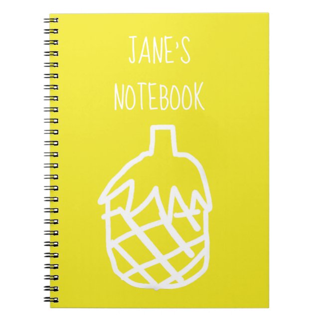 Yellow cute pineapple modern simple line art notebook (Front)