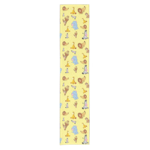 yellow Cute safari animal pattern - Giraffe, eleph Short Table Runner