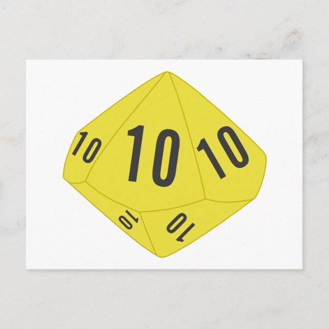 Yellow D10 Dice Table Number Postcard (Front)