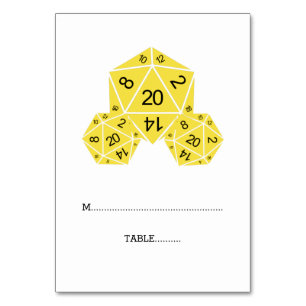 Yellow D20 Dice Place Card