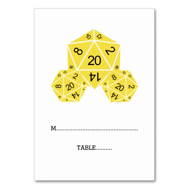 Yellow D20 Dice Place Card (Front)