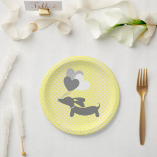 Yellow Dachshund Party Plates Balloons