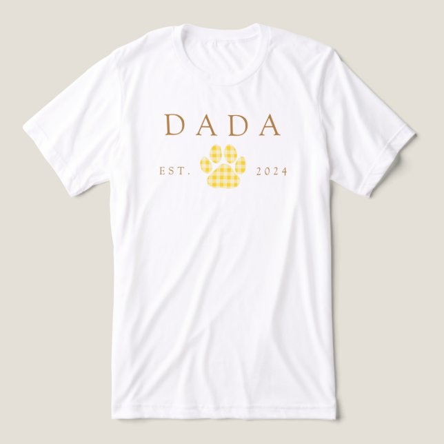 Yellow Dada Gingham Puppy Paw Print Birthday Tri-Blend Shirt (Design Front)