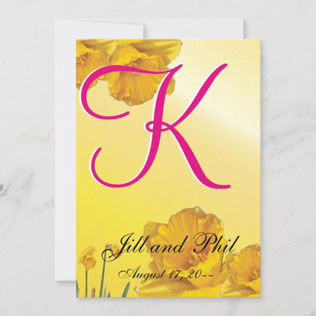 Yellow Daffodil 3d Monogram Invitation (Front)