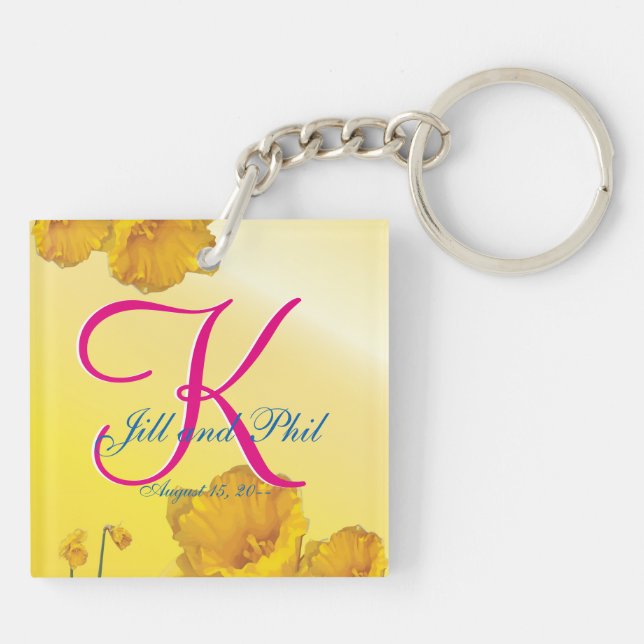 Yellow Daffodil 3d Monogram Key Ring (Back)