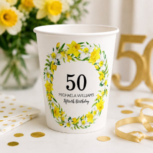 Yellow Daffodil 50th Birthday Party Paper Cups