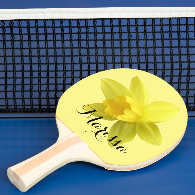 Yellow Daffodil Bloom Custom Name Ping Pong Paddle (Insitu)