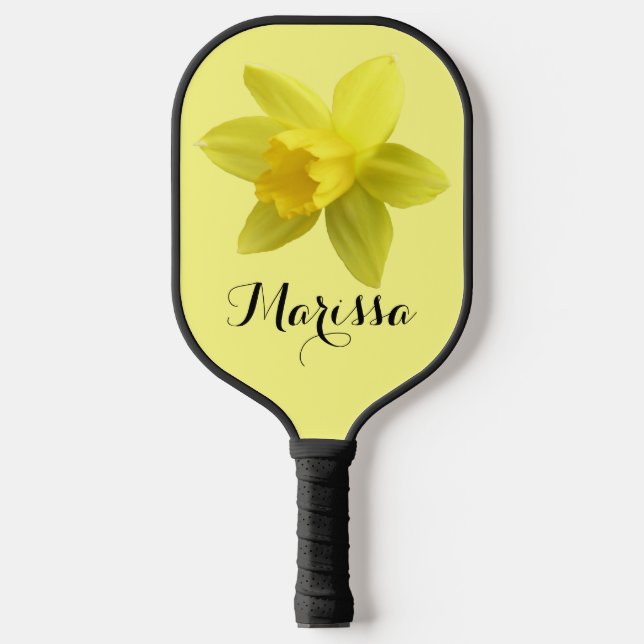 Yellow Daffodil Bloom Script Name Pickleball Paddle (Front)