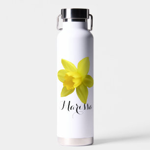 Yellow Daffodil Bloom Script Name Water Bottle