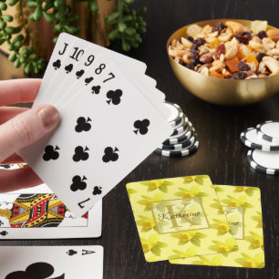 Yellow Daffodil Blooms Pattern Monogram Playing Cards
