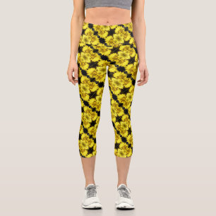 Yellow Daffodil Centre Abstract Floral Capri Leggings