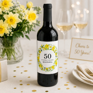 Yellow Daffodil Custom Fiftieth Birthday Party Wine Label