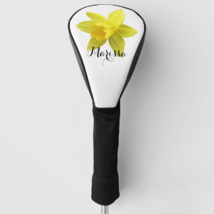 Yellow Daffodil Custom Name White Background Golf Head Cover