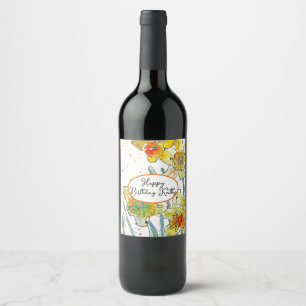 Yellow Daffodil Daffodils flower Watercolor Wine Label