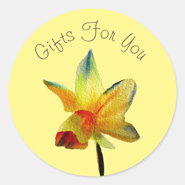 Yellow daffodil design Gift business branding Classic Round Sticker (Front)