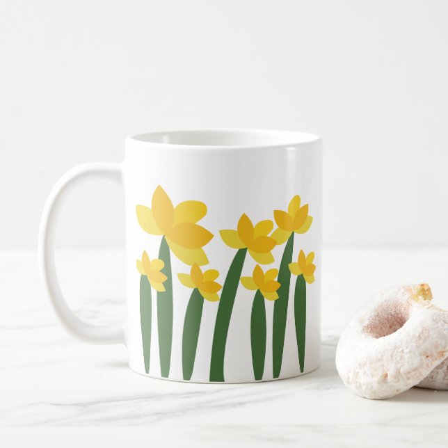 Yellow Daffodil Floral Flower Coffee Mug (With Donut)