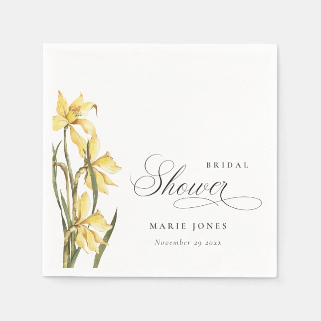 Yellow Daffodil Floral Watercolor Bridal Shower Napkin (Front)