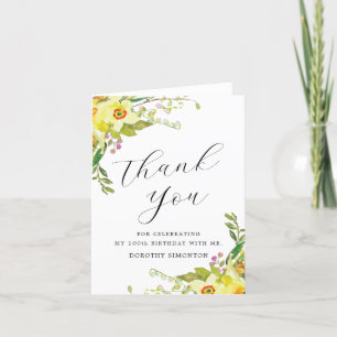 Yellow Daffodil Flower 100th Birthday Thank You Card