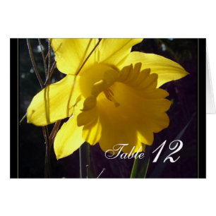 Yellow daffodil flower dinner table number card.