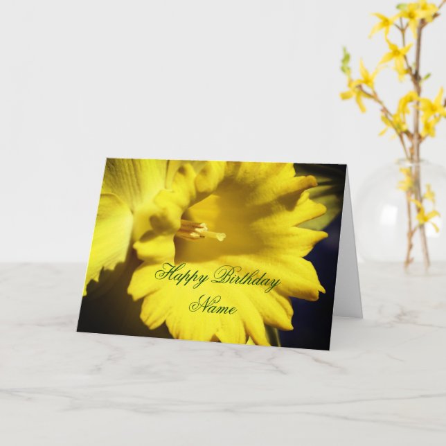 Yellow Daffodil Flower Personalised Birthday  Card (Yellow Flower)