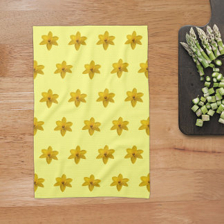 Yellow Daffodil Flower Seamless Pattern on Tea Towel