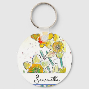 Yellow Daffodil Flower Womans Name Key Ring