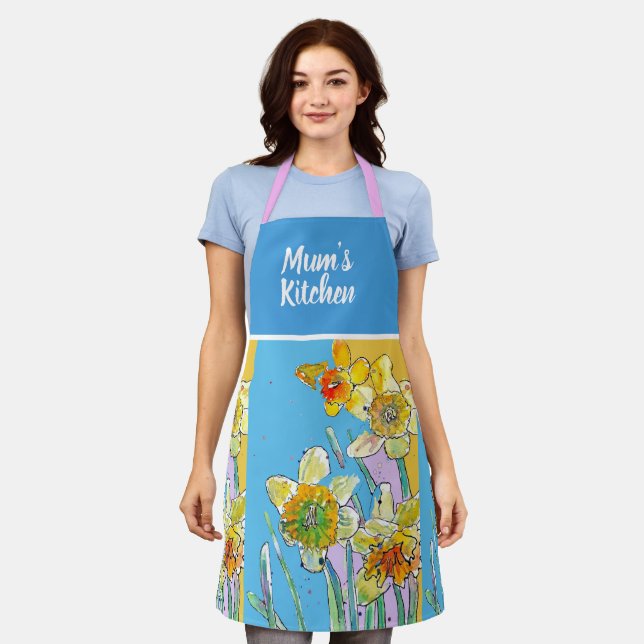 Yellow Daffodil Flowers Floral Flower Watercolor Apron (Worn)