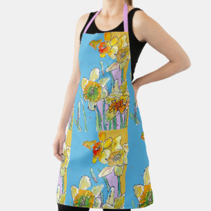 Yellow Daffodil Flowers Floral Flower Watercolor Apron