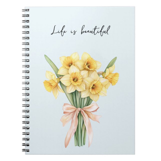 Yellow Daffodil Flowers Peach Bow Notebook (Front)