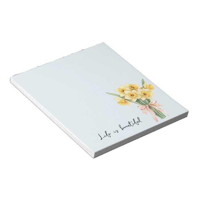 Yellow Daffodil Flowers Peach Bow Notepad (Angled)