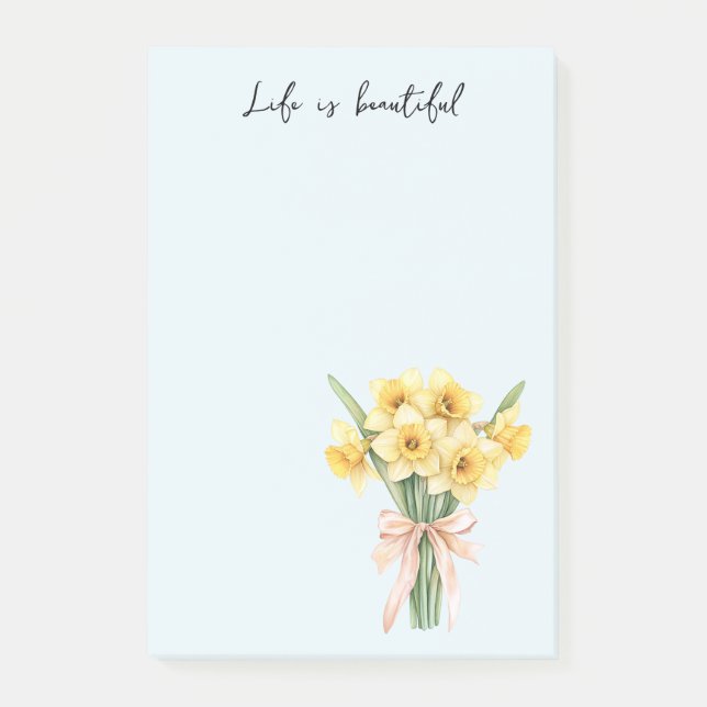 Yellow Daffodil Flowers Peach Bow Post-it Notes (Front)