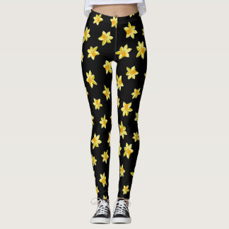 Yellow daffodil flowers seamless floral pattern  leggings