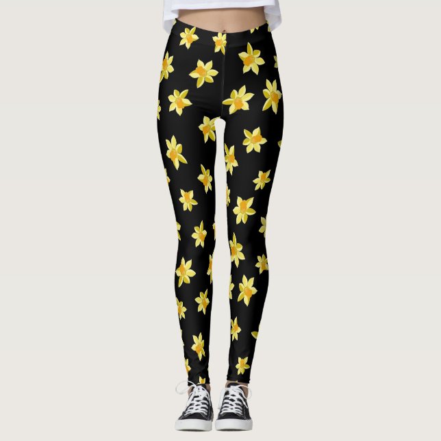 Yellow daffodil flowers seamless floral pattern  leggings (Front)