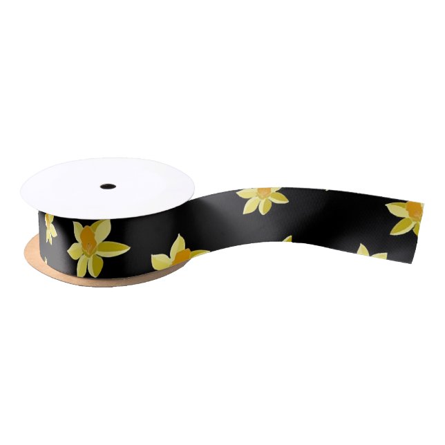 Yellow daffodil flowers seamless floral pattern  satin ribbon (Spool)