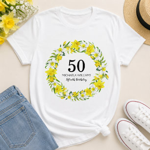 Yellow Daffodil Personalised Fiftieth Birthday T-Shirt