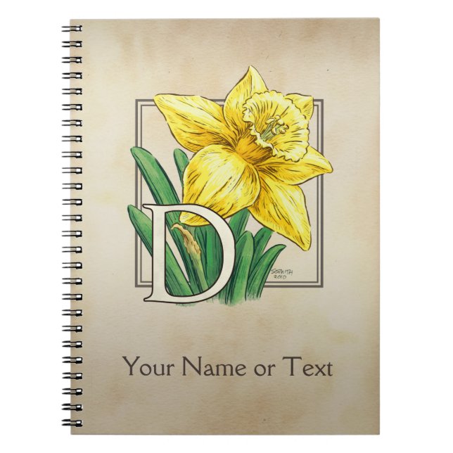 Yellow Daffodil Personalised Monogram Spiral Notebook (Front)