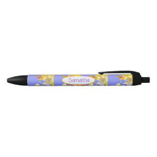 Yellow Daffodil Purple Watercolor Girls Name Black Ink Pen
