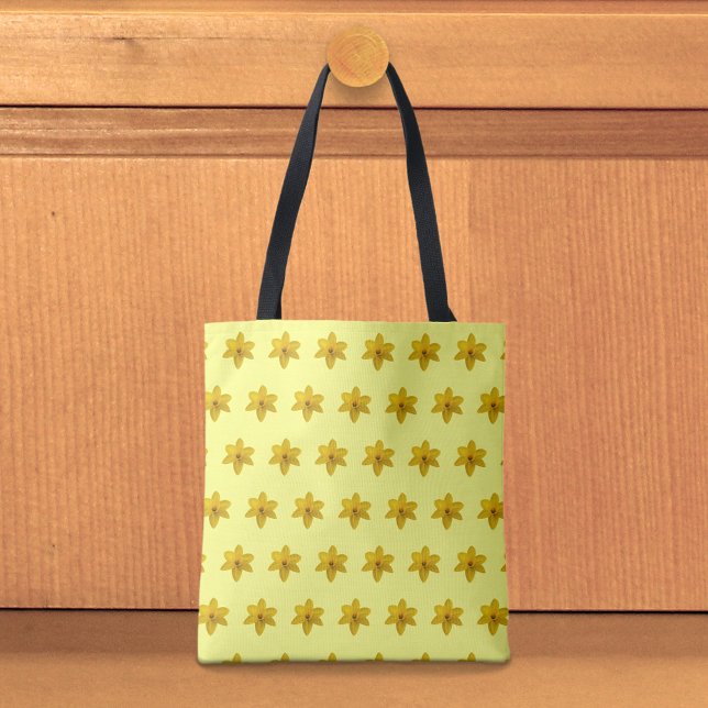Yellow Daffodil Seamless Pattern Tote Bag (Tote bag with seamless pattern of a yellow daffodil)