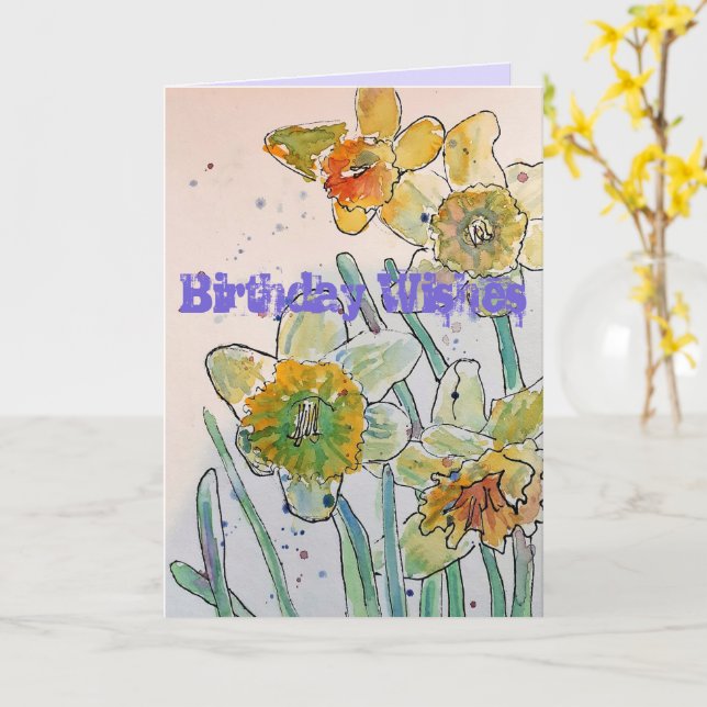 Yellow Daffodil Spring Flower Watercolor Art Card (Yellow Flower)